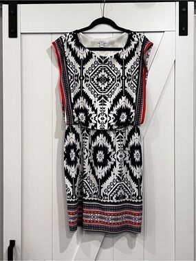 Printed Navy & White & Coral Aztec Pattern Dress